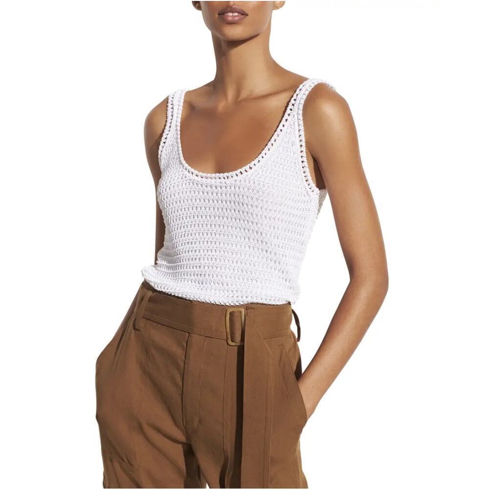 Vince. White Cotton Blend Crochet Tank Top Beachy Lined Scoop Neck Women's XS